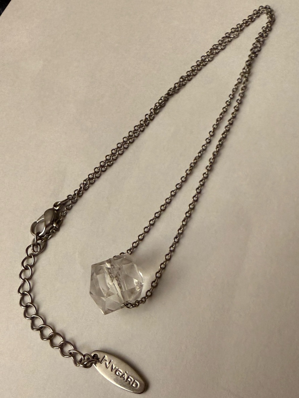 Simple Silver-Tone Clear Crystal Cube Pendant Necklace